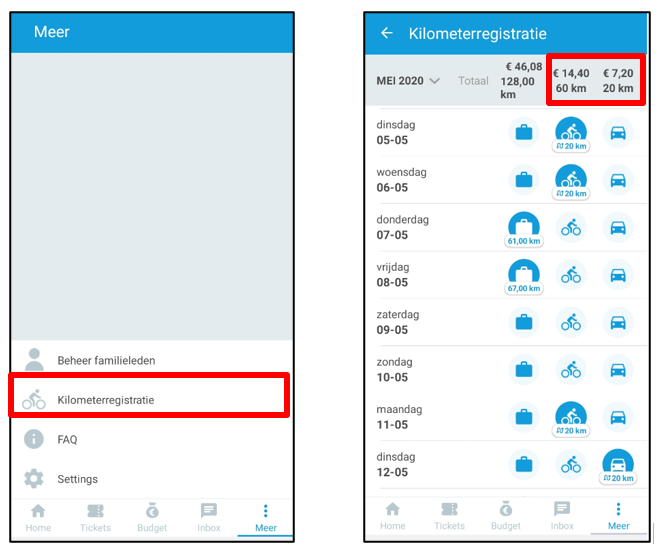 Eenvoudige kilometerregistratie in de Olympus-app.